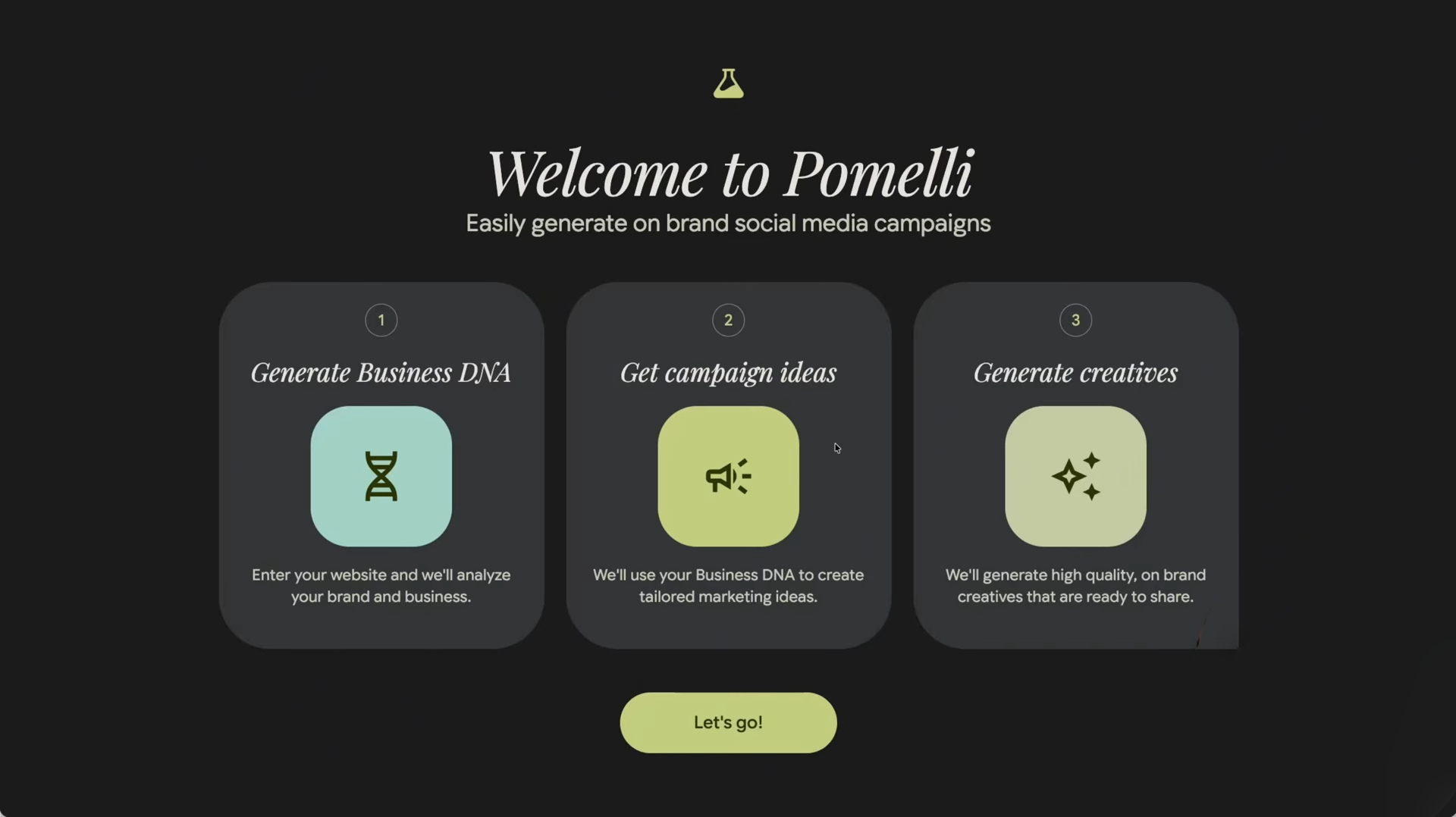 pomelli welcome screen